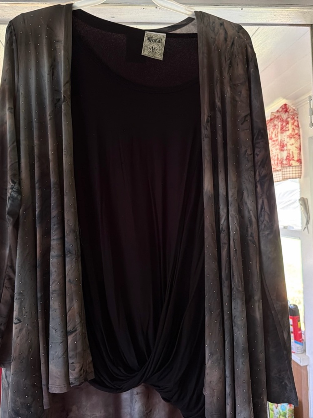Vocal Black Draped Open-Front Cardigan with Stud Accents